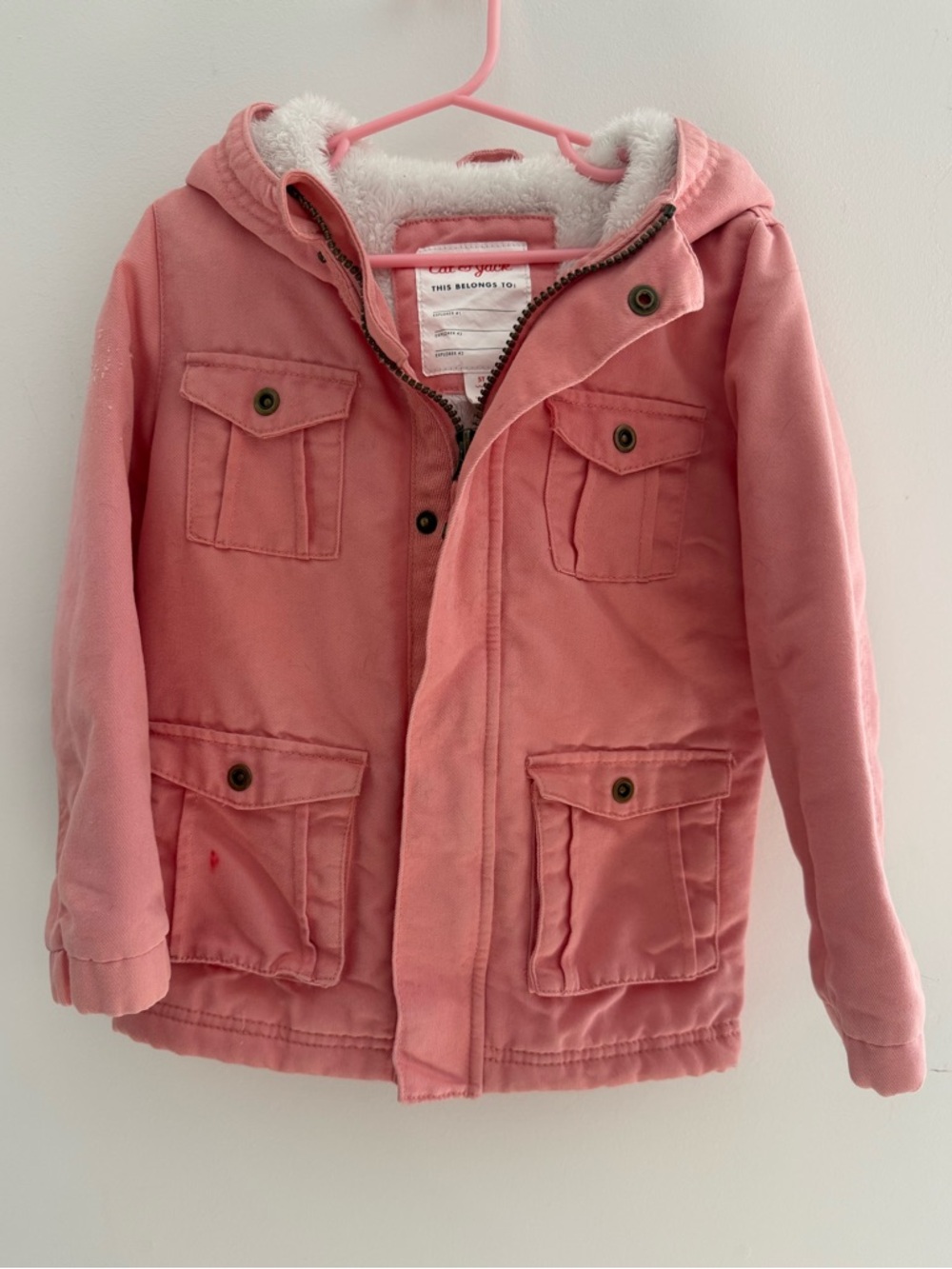 Cat & Jack Girls Pink Sherpa Lined Hooded Coat Jacket Size 5T